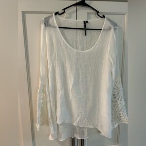NWT Kay Celine Women's Sheer White Lace Sleeve Top